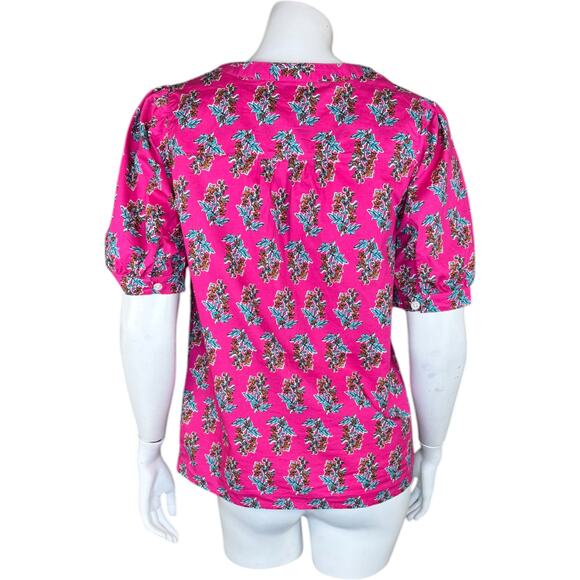 J. Crew Factory Printed Short Sleeve V-Neck Poplin Top Size XS Pink Floral - Picture 7 of 14